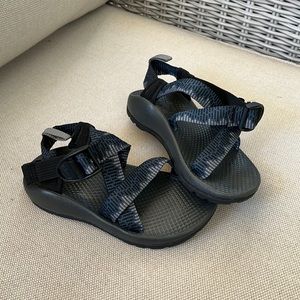 Never been worn Chaco sandals, blue and black, kids size 12